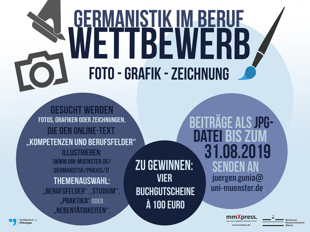 Plakat zum Illustrationswettbewerb "Germanistik im Beruf" des Germanistischen Instituts der WWU Münster