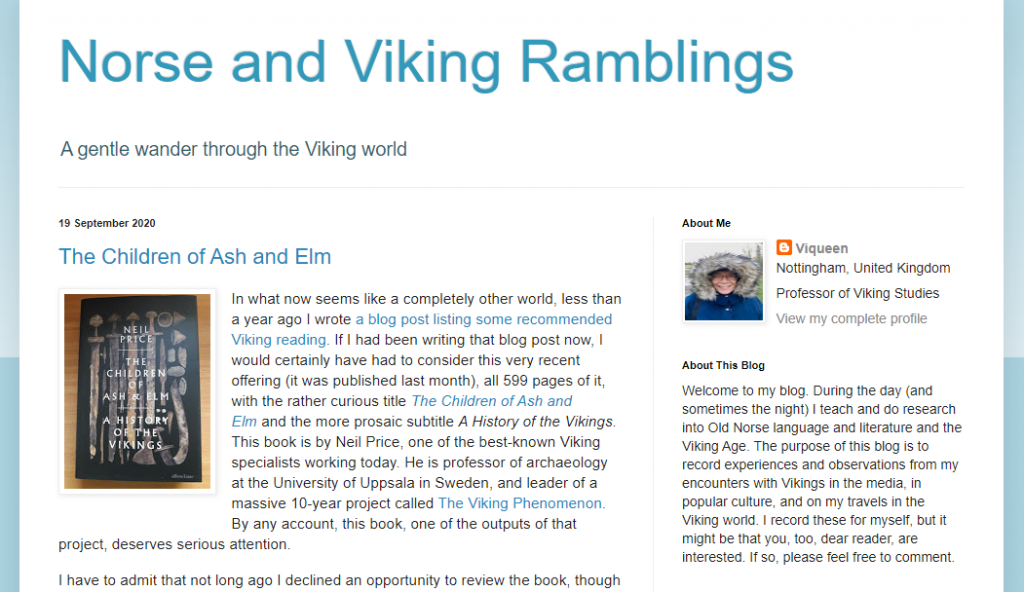 Screenshot des Blogs "Norse and Viking Ramblings"