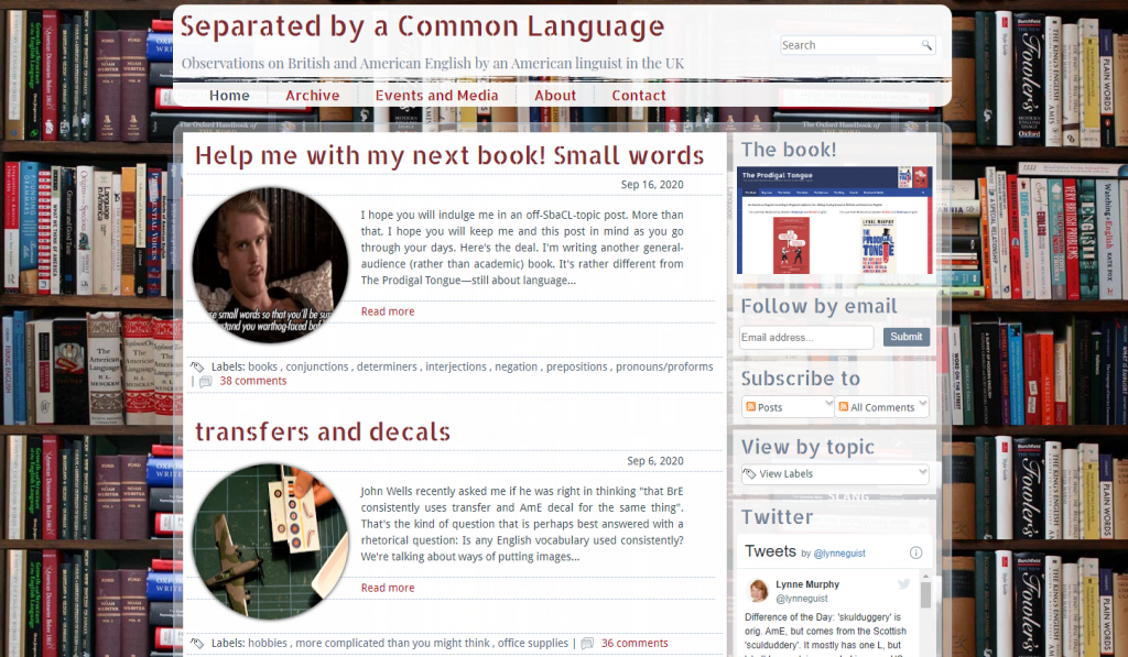 Screenshot der Startseite des Blogs "Separated by a Common Language"