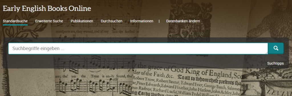 Screenshot des Headers der Datenbank "Early English Books Online" (https://search.proquest.com/eebo/index)