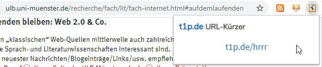 Screenshot des Browser-Plugins des Link-Kürzungsdienstes t1p.de