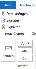 Screenshot eines bearbeiteten Menübandes in Outlook