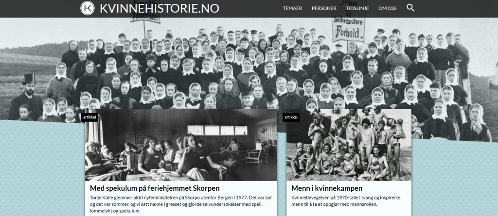Screenshot eines Teils der Startseite von kvinnehistorie.no (https://www.kvinnehistorie.no/) (Stand 22.6.2021)