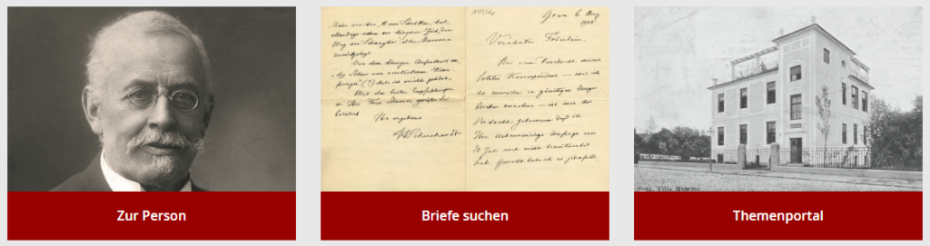 Screenshot eines Ausschnitts der Homepage des Hugo-Schuchardt-Archivs (https://gams.uni-graz.at/context:hsa) (Stand 23.10.2023)