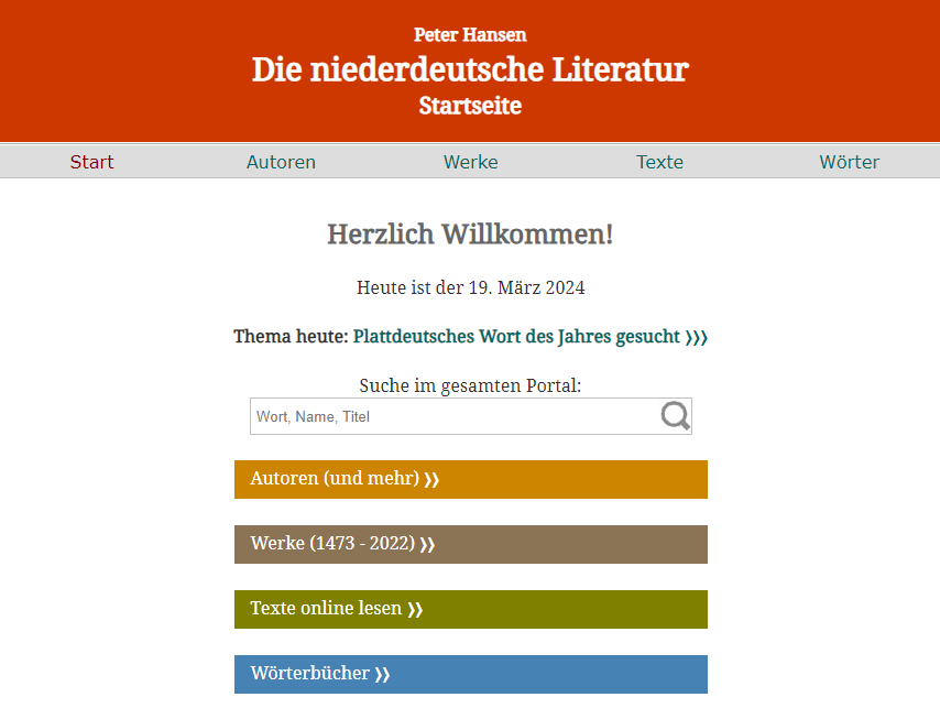 Screenshot des Portals "Die niederdeutsche Literatur" (https://www.niederdeutsche-literatur.de) (Stand 19.3.2024)
