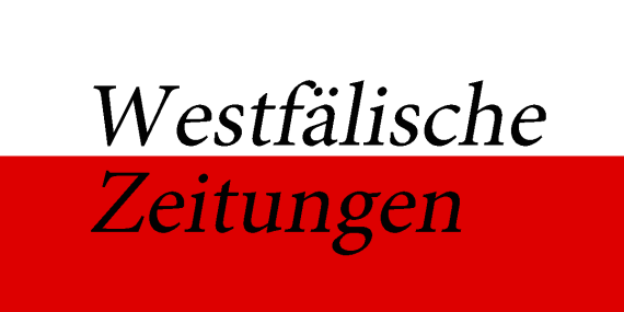 Westfalenflagge mit Aufschrift "Westfälische Zeitungen"