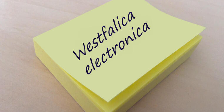 Notizblock mit Aufschrift "Westfalica Electronica"